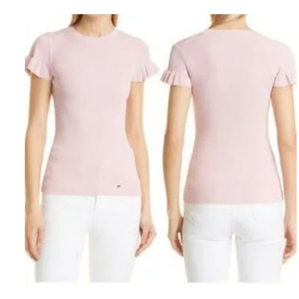 NWOT Ted Baker Rib Puff Short Sleeve Sweater In Dusky Pink 6 in Ted Baker - Picture 1 of 9